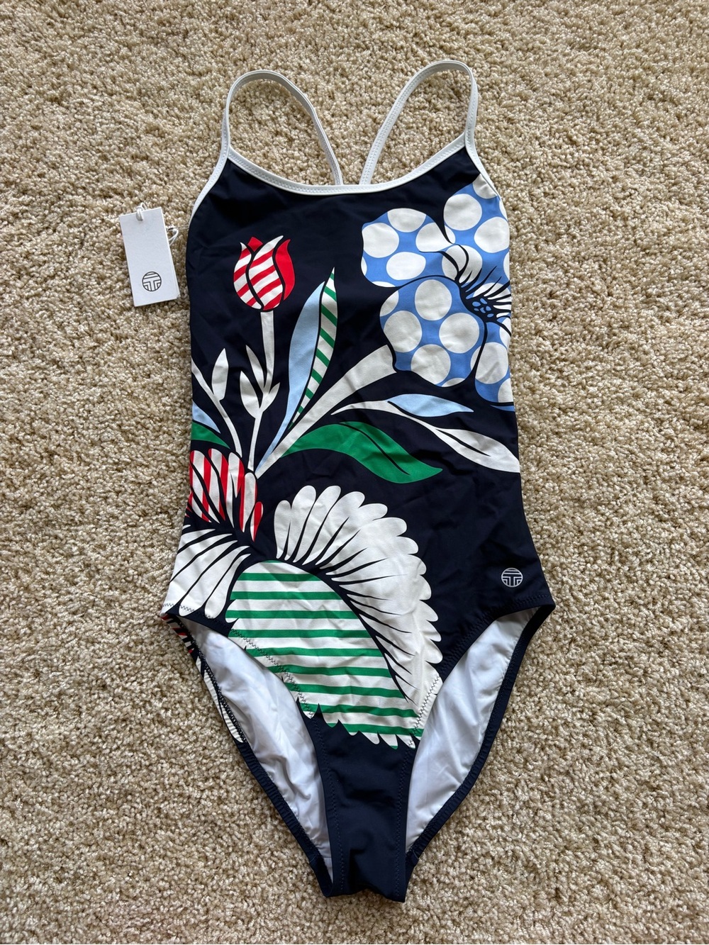 Tory Sport Printed Cross-Back Swimsuit XS Tory Navy Vivacious Floral One Piece